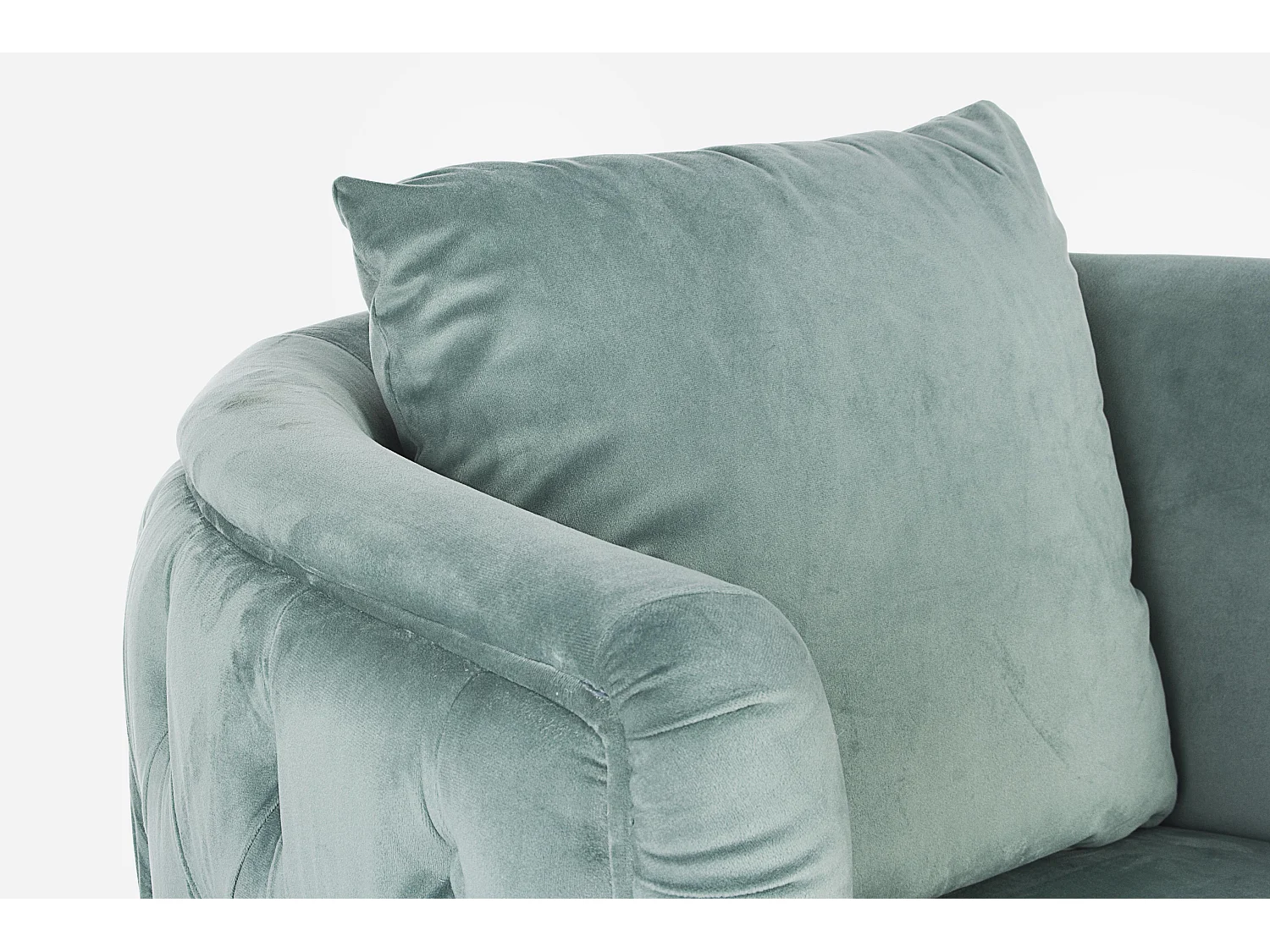 Design fauteuil gecapitonneerd met watergroene en gouden poten Tanka 83 cm