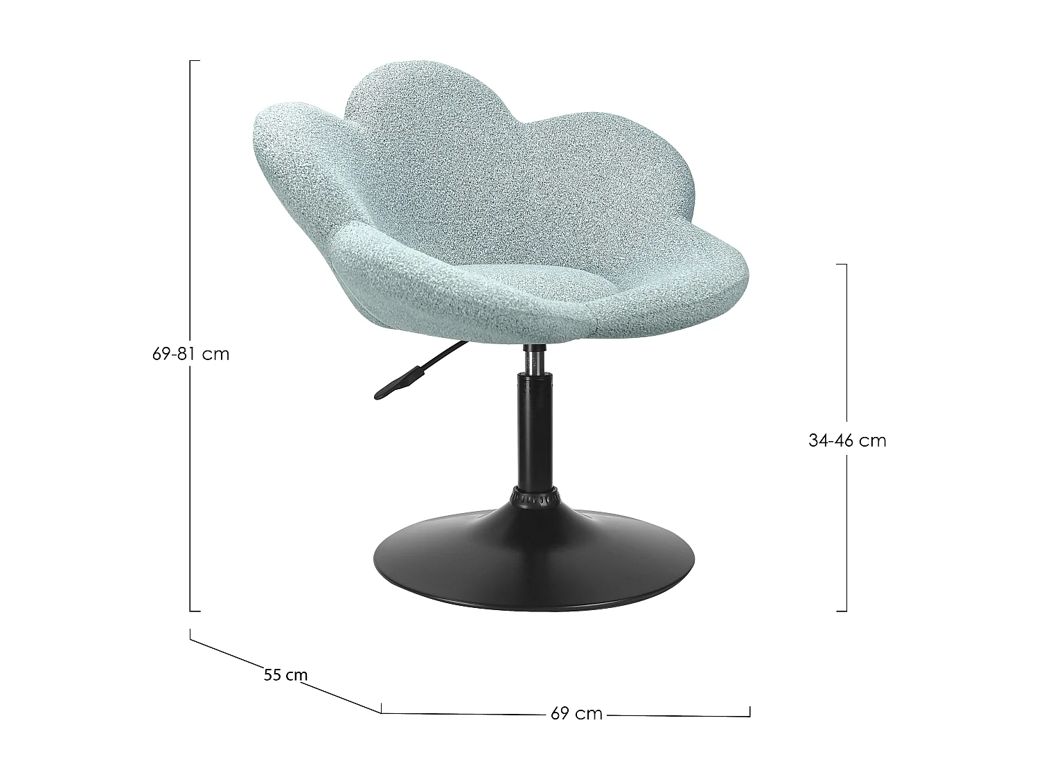 Lot de 2 fauteuils réglables design PETALE – Elégance florale et confort ajustable-Bleu clair