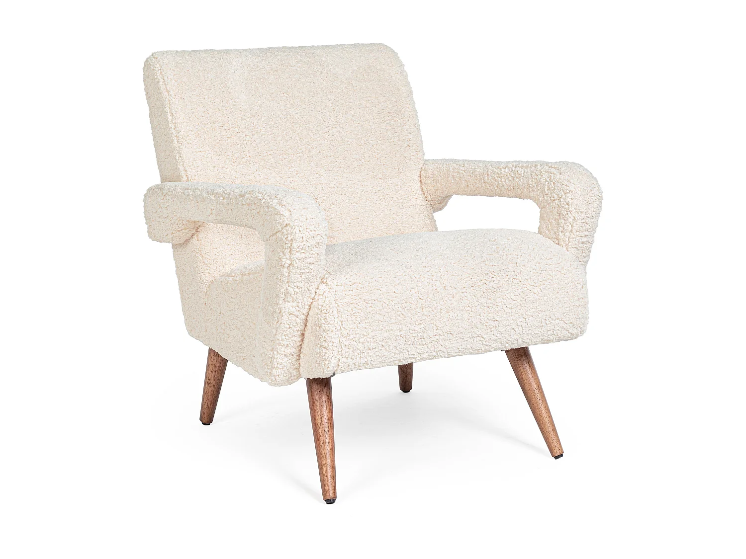 Fauteuil en polyester effet laine blanc Bagy