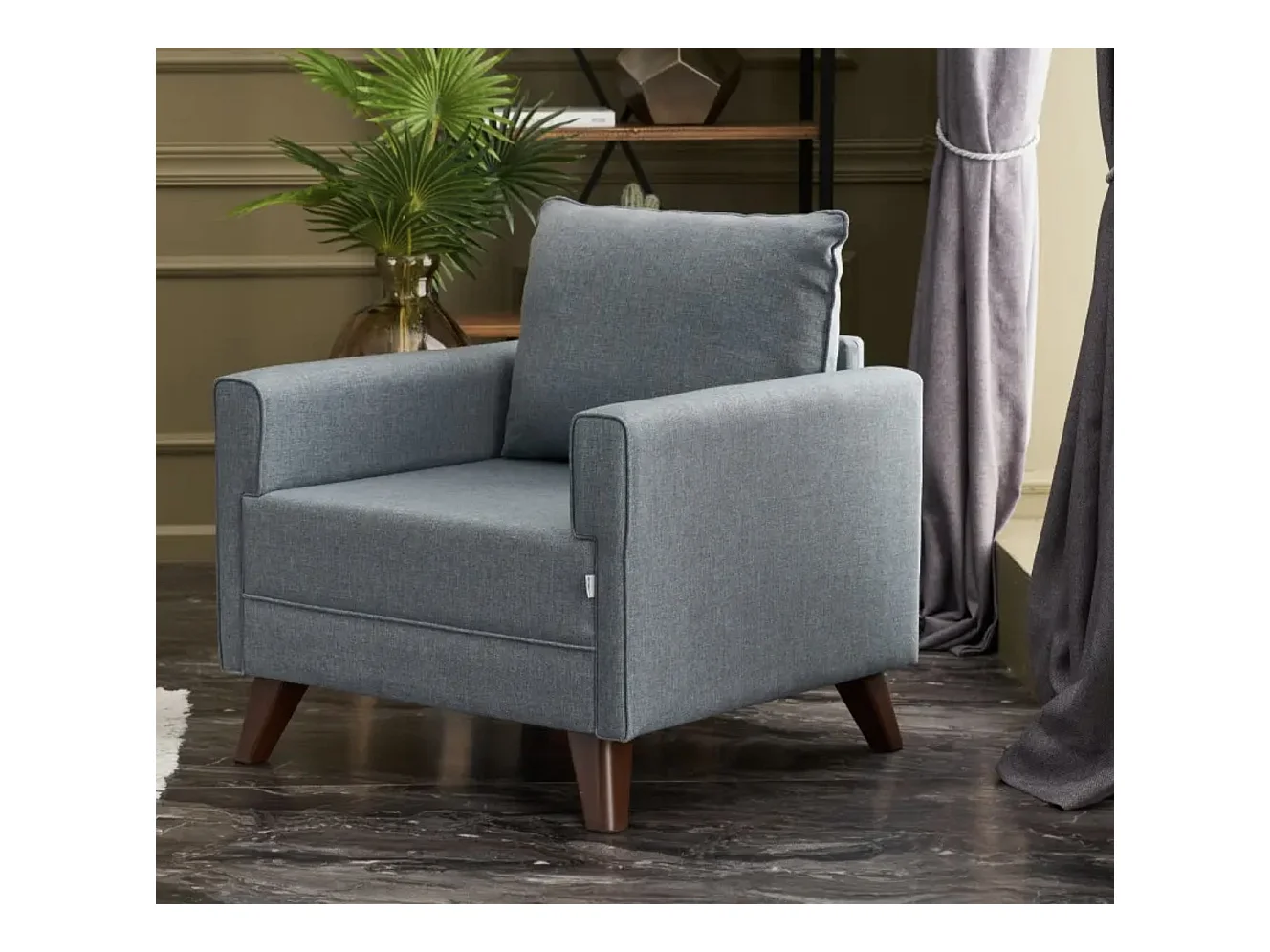 Fauteuil 1 place tissu bleu Kandy 82cm