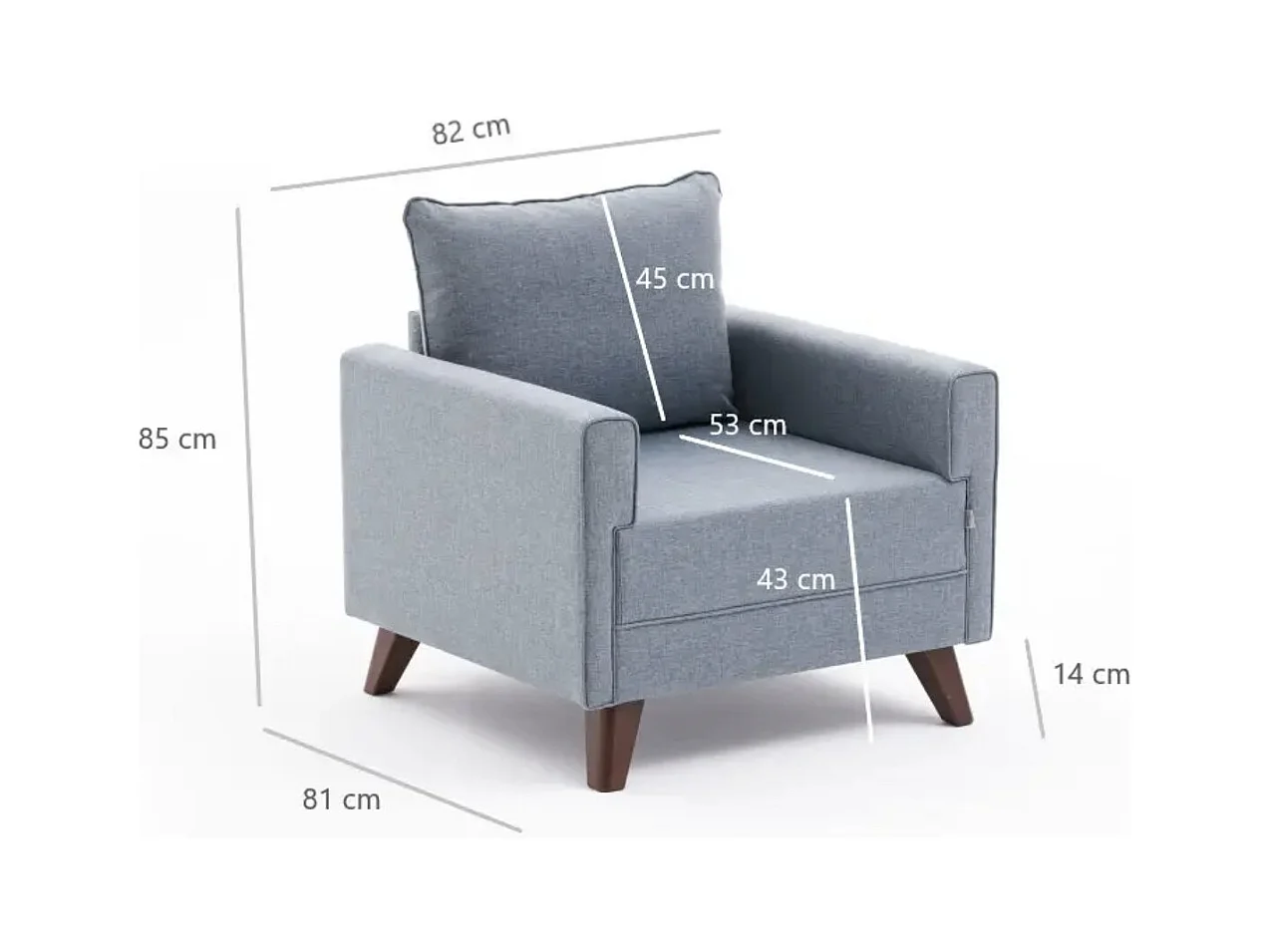 Fauteuil 1 place tissu bleu Kandy 82cm