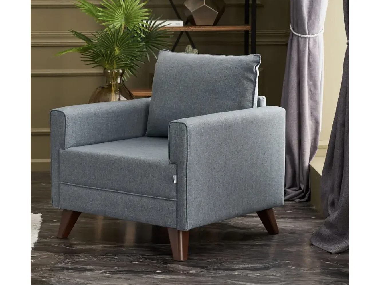 Fauteuil 1 place tissu bleu Kandy 82cm