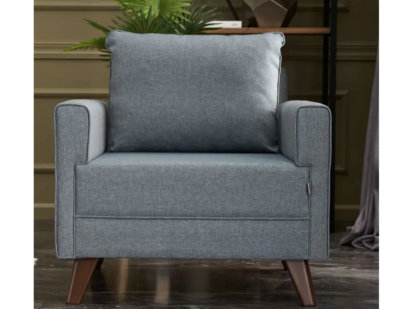 Fauteuil 1 place tissu bleu Kandy 82cm