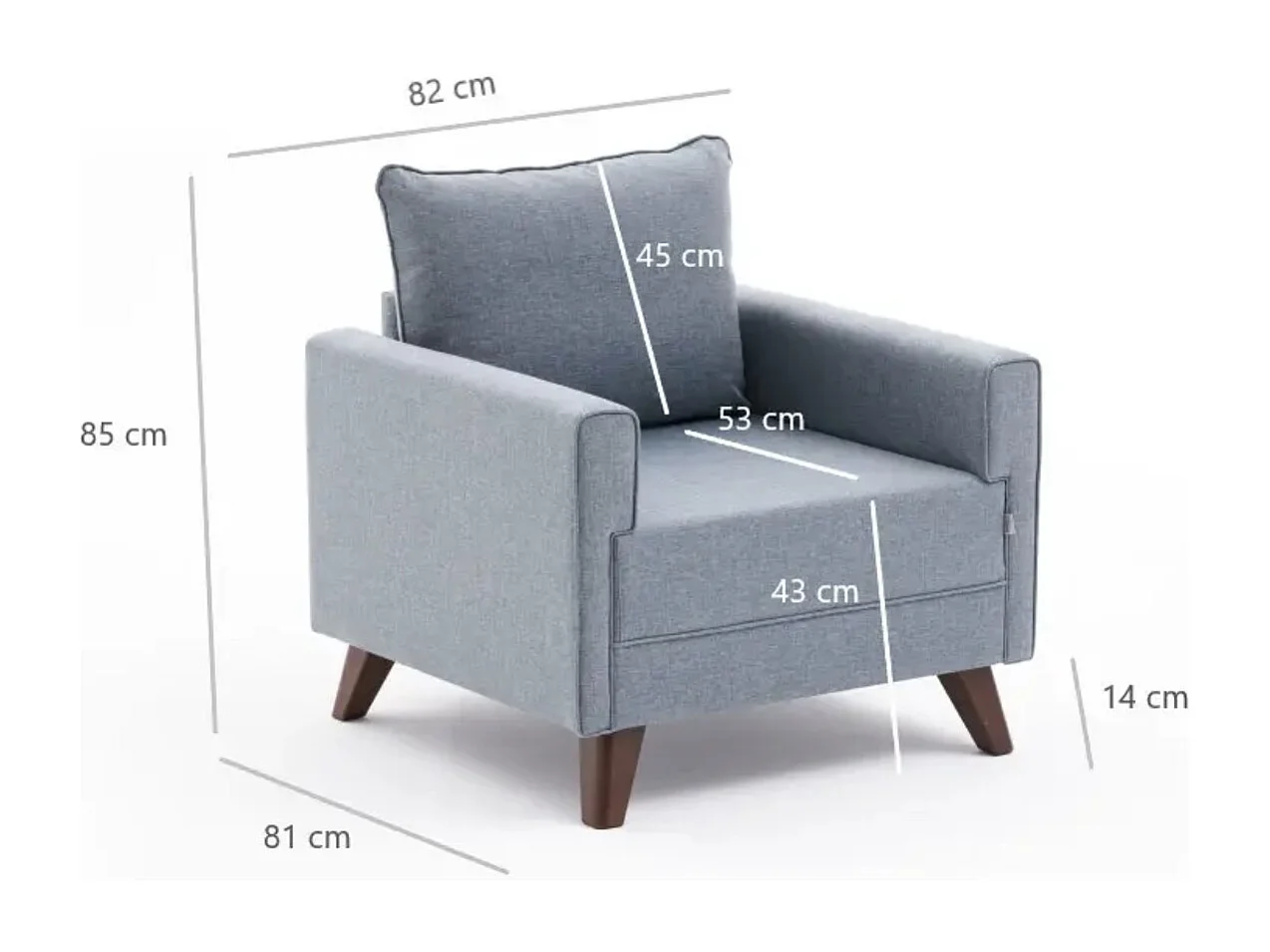 Fauteuil 1 place tissu bleu Kandy 82cm