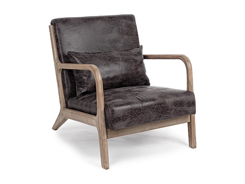 Fauteuil polyester marron foncé et pieds en bois d'hévéa Silla