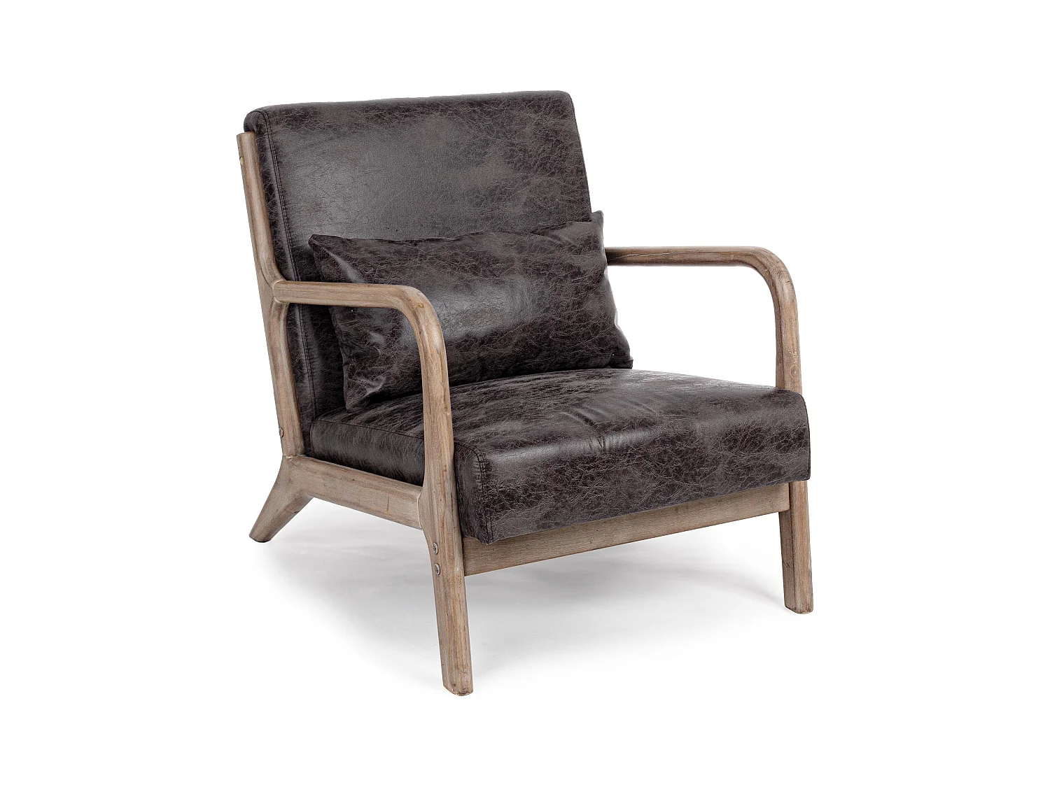 Fauteuil polyester marron foncé et pieds en bois d'hévéa Silla