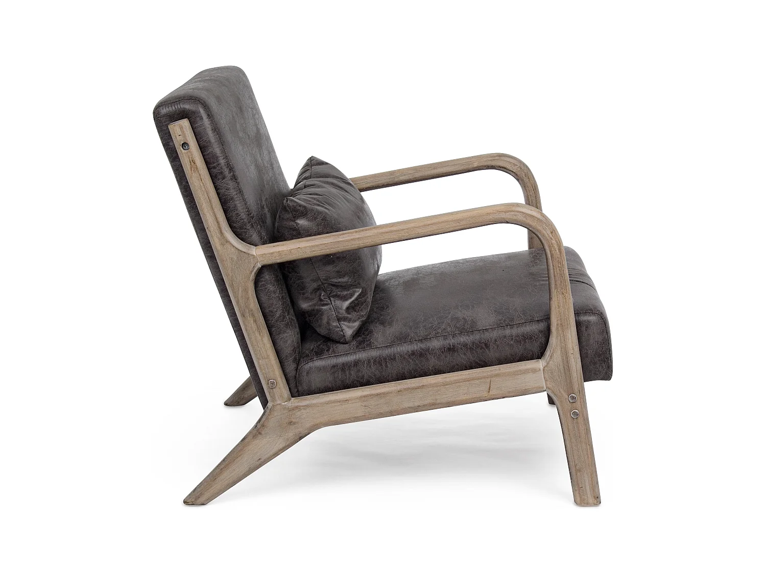 Fauteuil polyester marron foncé et pieds en bois d'hévéa Silla