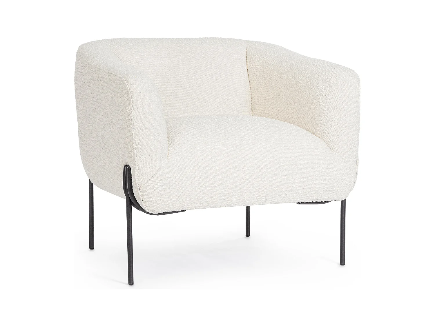 Fauteuil moderne tissu doux bouclé blanc et pieds acier noir Klody 78cm