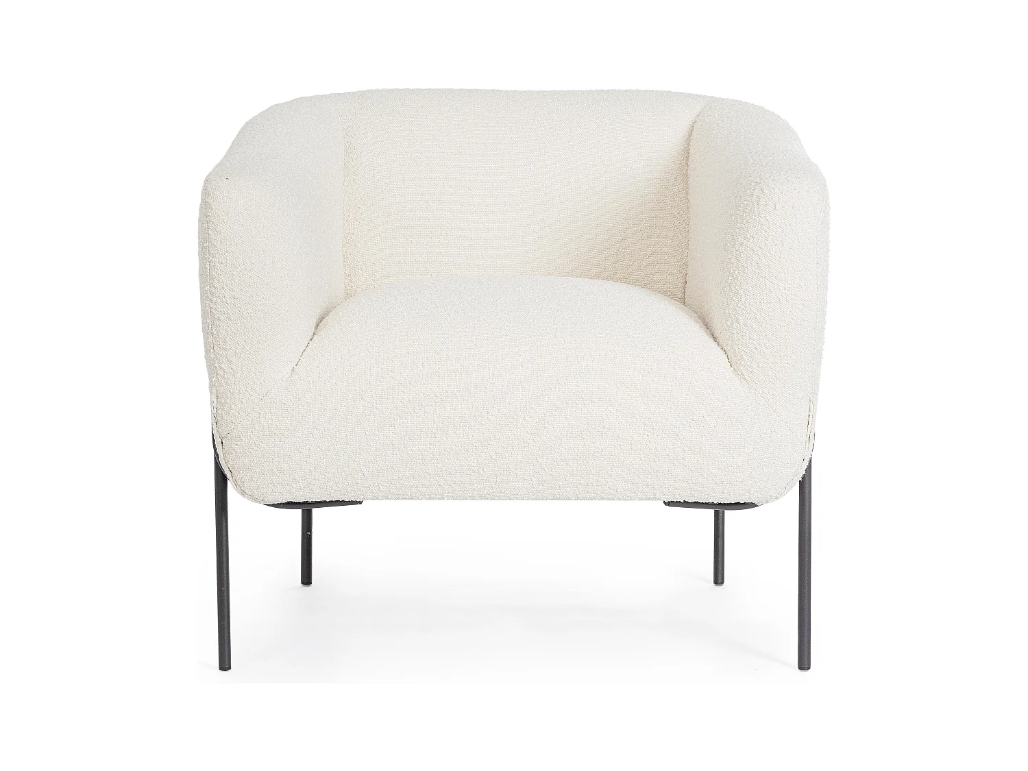 Fauteuil moderne tissu doux bouclé blanc et pieds acier noir Klody 78cm