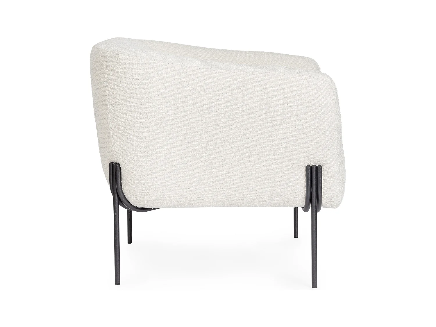 Fauteuil moderne tissu doux bouclé blanc et pieds acier noir Klody 78cm
