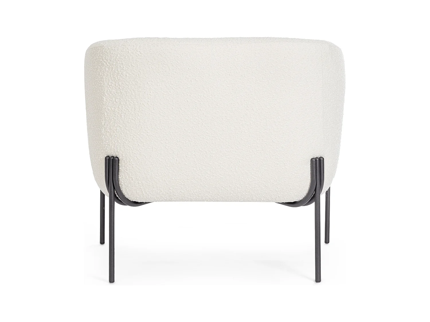 Fauteuil moderne tissu doux bouclé blanc et pieds acier noir Klody 78cm