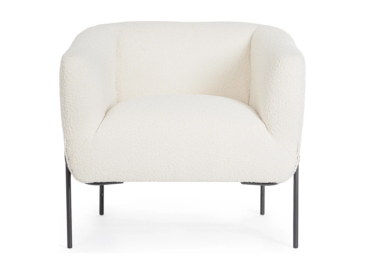 Fauteuil moderne tissu doux bouclé blanc et pieds acier noir Klody 78cm