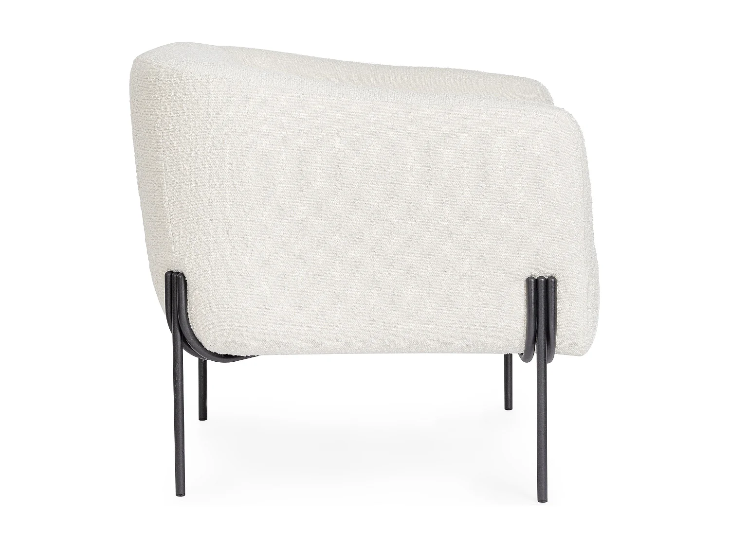 Fauteuil moderne tissu doux bouclé blanc et pieds acier noir Klody 78cm