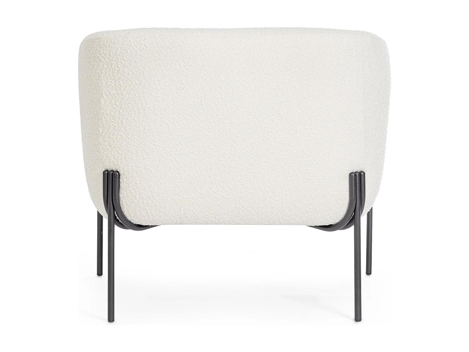 Fauteuil moderne tissu doux bouclé blanc et pieds acier noir Klody 78cm