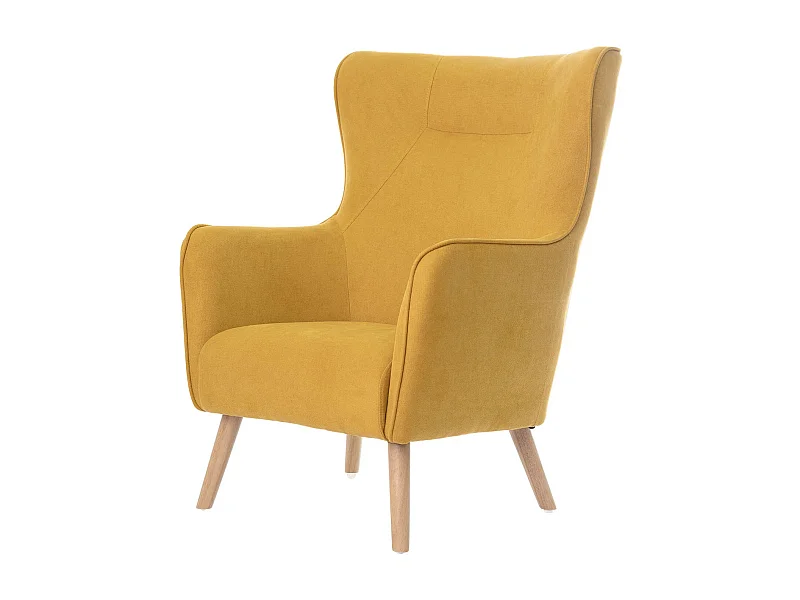 Fauteuil moderne dossier haut tissu jaune moutarde Muky 77cm