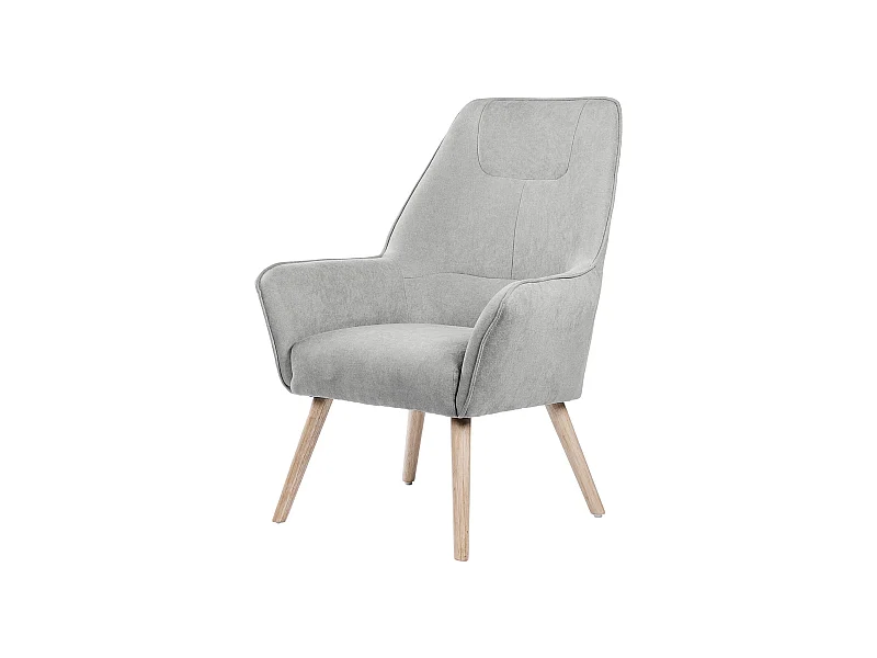 Fauteuil velours avec pieds légèrement en bois naturel Baky-Gris clair