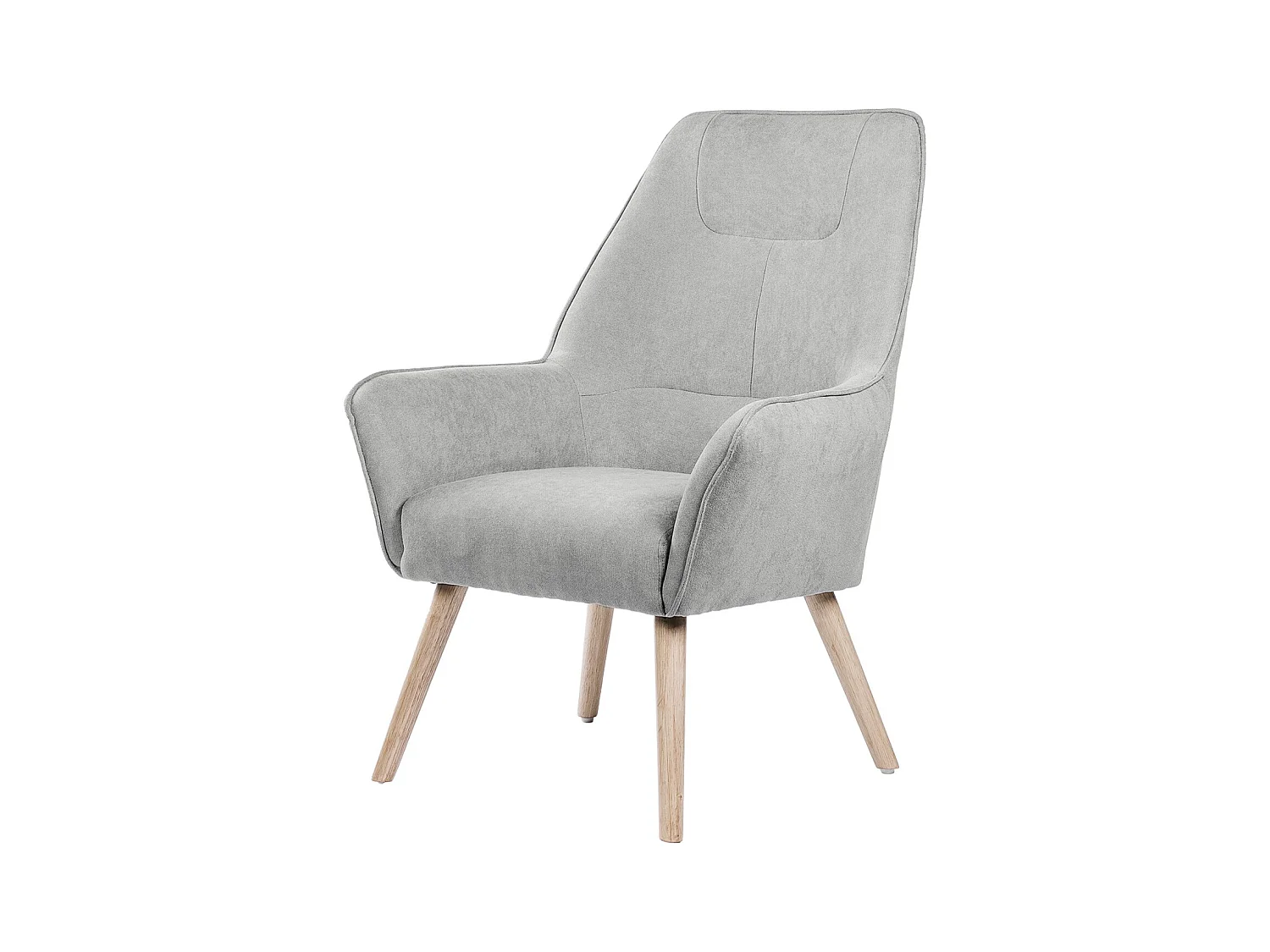 Fauteuil velours avec pieds légèrement en bois naturel Baky-Gris clair