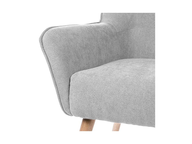 Fauteuil velours avec pieds légèrement en bois naturel Baky-Gris clair