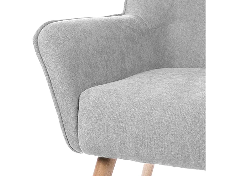 Fauteuil velours avec pieds légèrement en bois naturel Baky-Gris clair