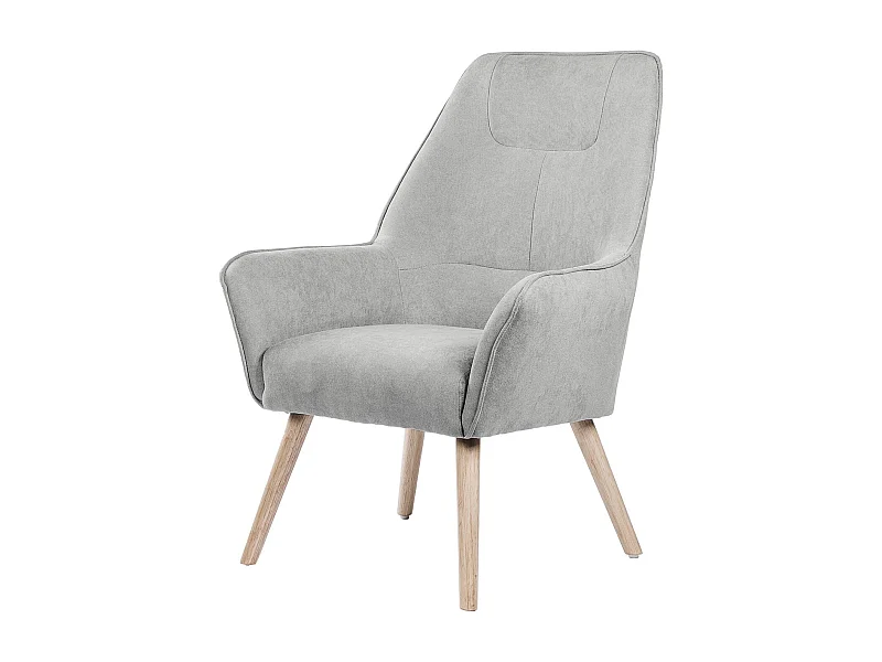 Fauteuil velours avec pieds légèrement en bois naturel Baky-Gris clair