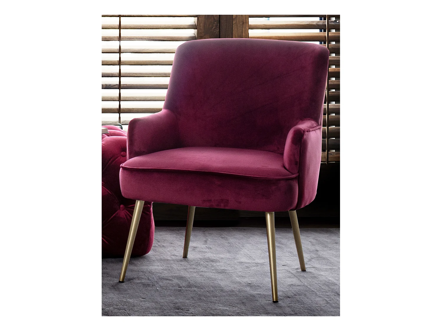 Fauteuil en polyester effet velours rose Natan