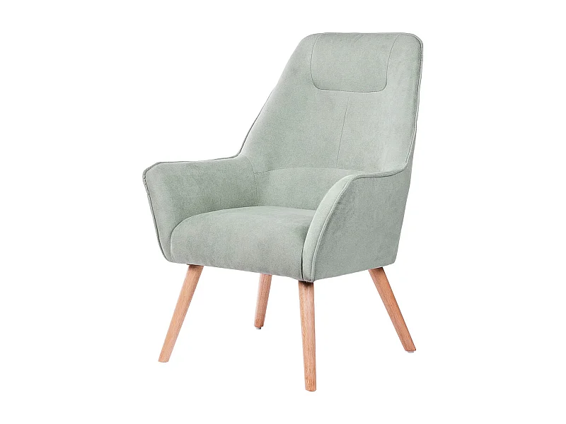 Fauteuil velours avec pieds légèrement en bois naturel Baky-Vert amande