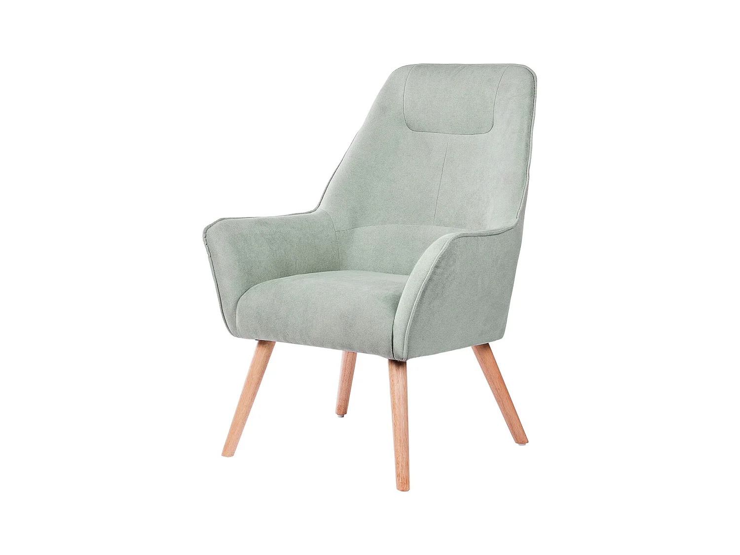 Fauteuil velours avec pieds légèrement en bois naturel Baky-Vert amande