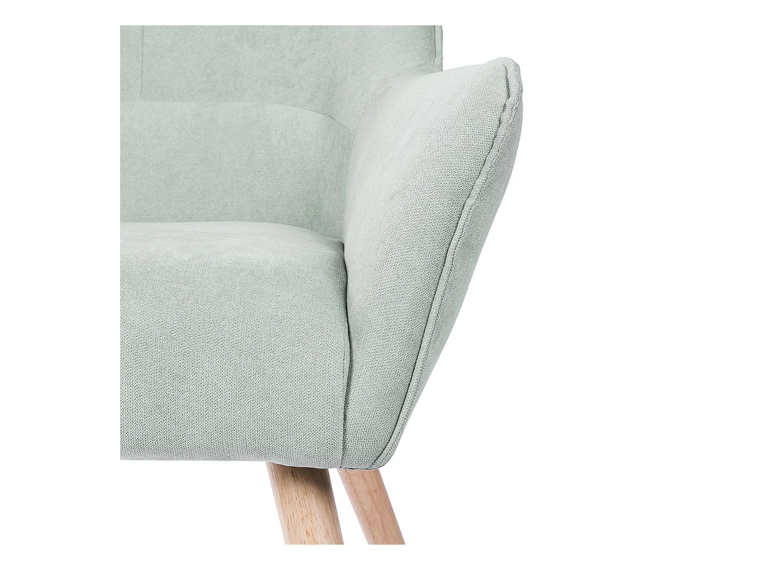 Fauteuil velours avec pieds légèrement en bois naturel Baky-Vert amande