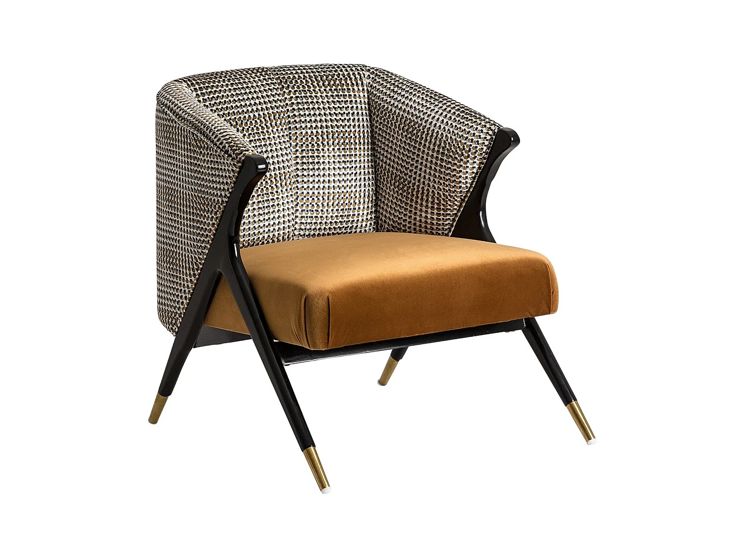 Sillón Bari 72 cm de terciopelo mostaza y madera de caucho negra