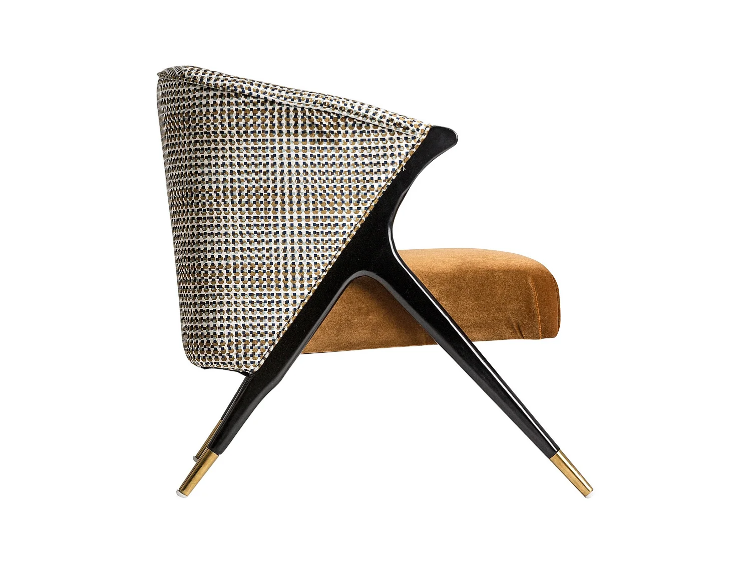 Sillón Bari 72 cm de terciopelo mostaza y madera de caucho negra