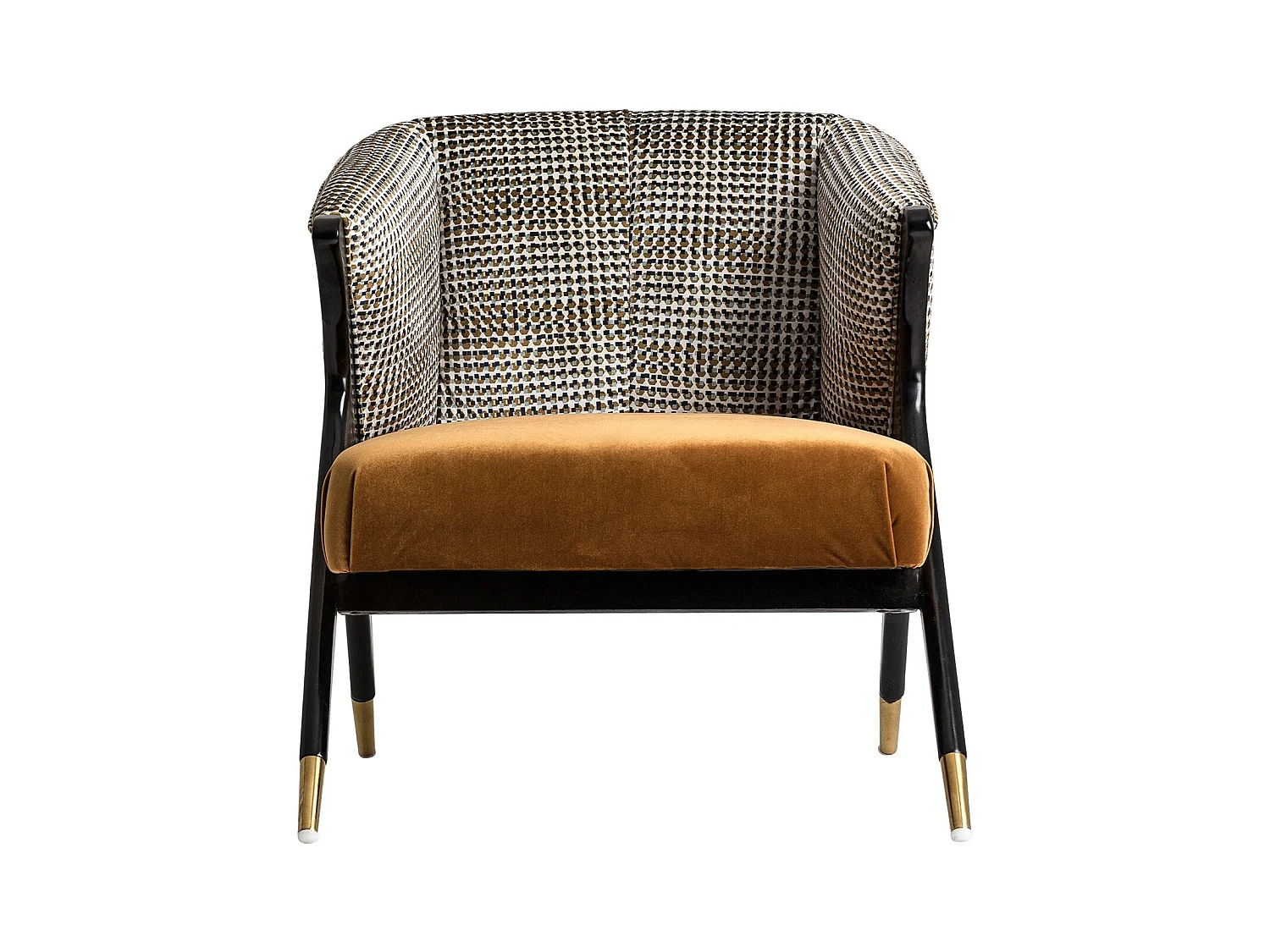 Sillón Bari 72 cm de terciopelo mostaza y madera de caucho negra