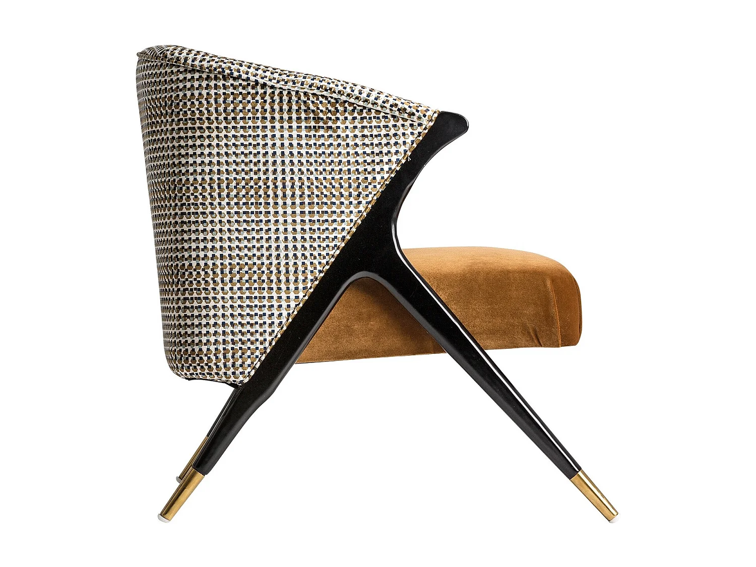 Sillón Bari 72 cm de terciopelo mostaza y madera de caucho negra