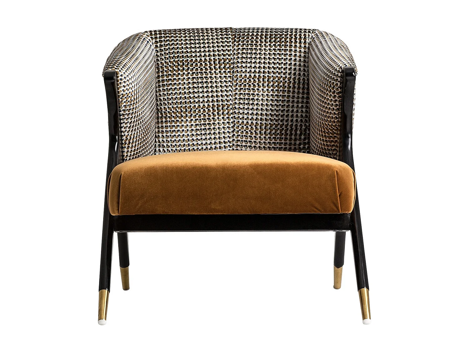 Sillón Bari 72 cm de terciopelo mostaza y madera de caucho negra