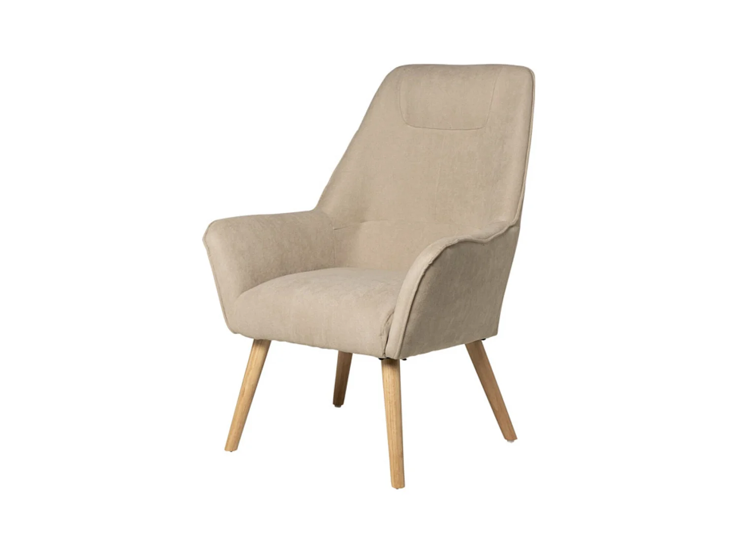 Fauteuil velours avec pieds légèrement en bois naturel Baky-Beige