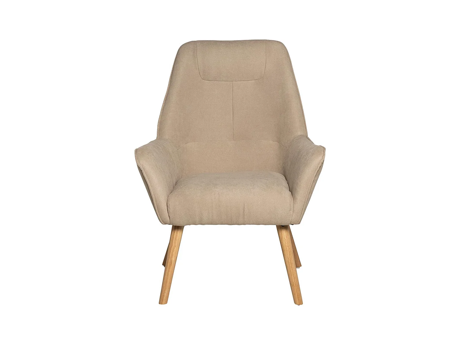 Fauteuil velours avec pieds légèrement en bois naturel Baky-Beige