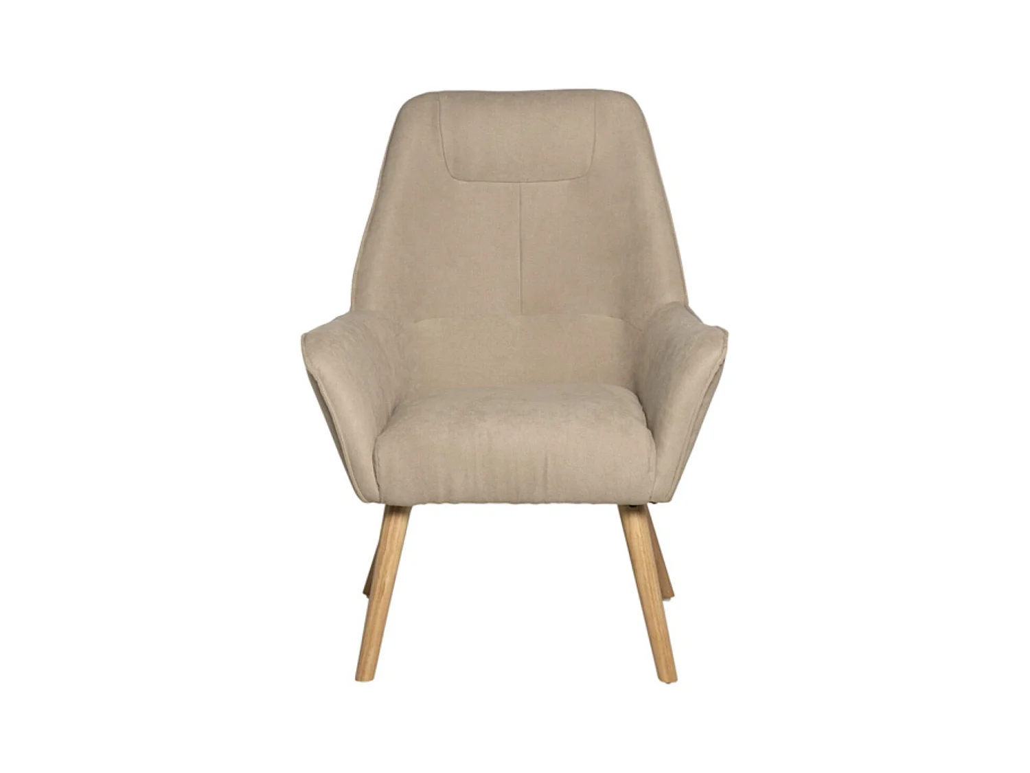 Fauteuil velours avec pieds légèrement en bois naturel Baky-Beige