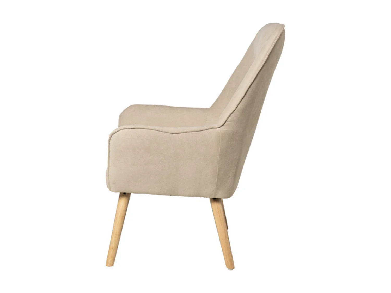 Fauteuil velours avec pieds légèrement en bois naturel Baky-Beige