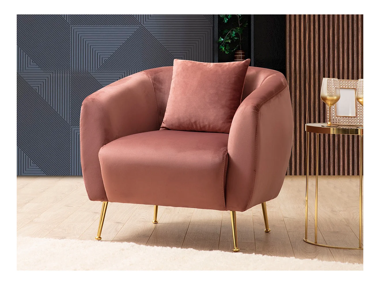 Fauteuil tissu rose Tazany 70cm