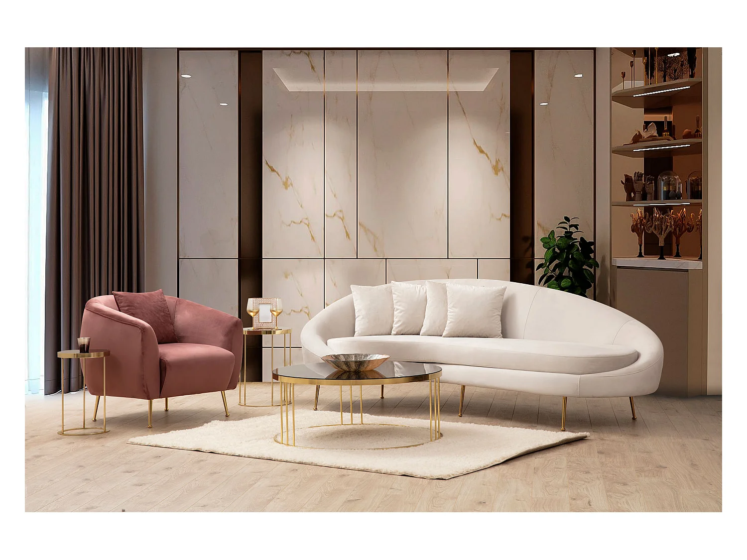 Fauteuil tissu rose Tazany 70cm