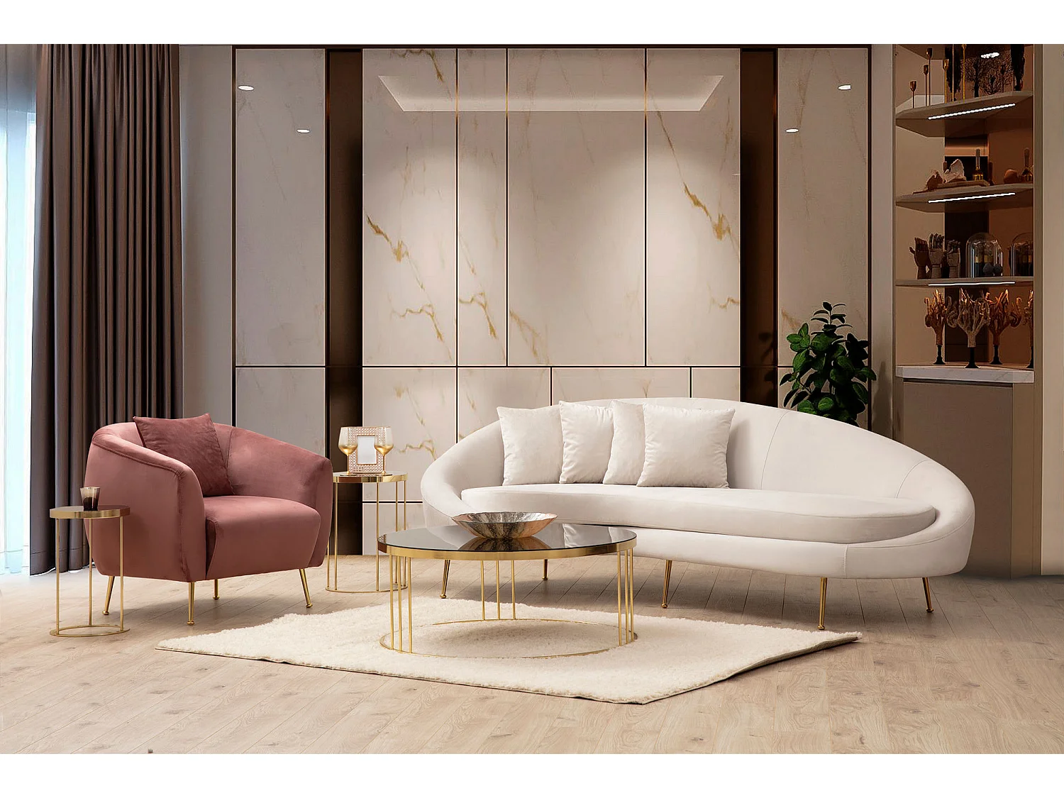 Fauteuil tissu rose Tazany 70cm