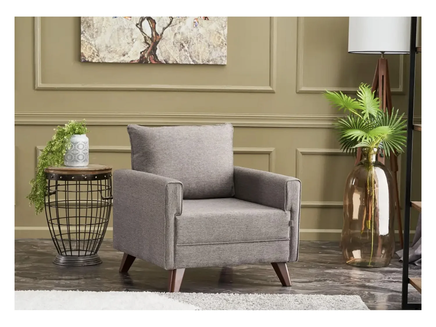 Fauteuil 1 place tissu marron Kandy 82cm