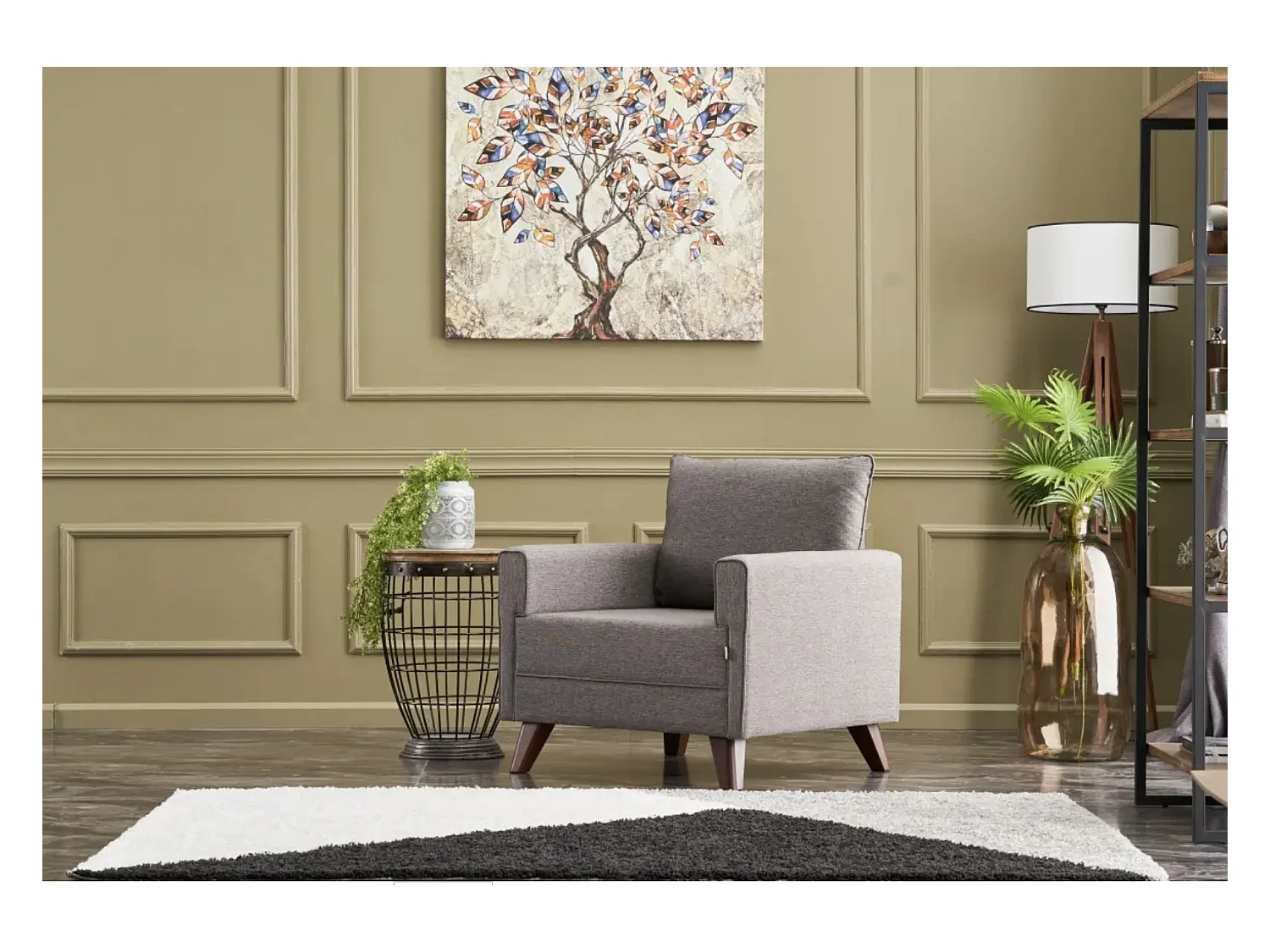 Fauteuil 1 place tissu marron Kandy 82cm