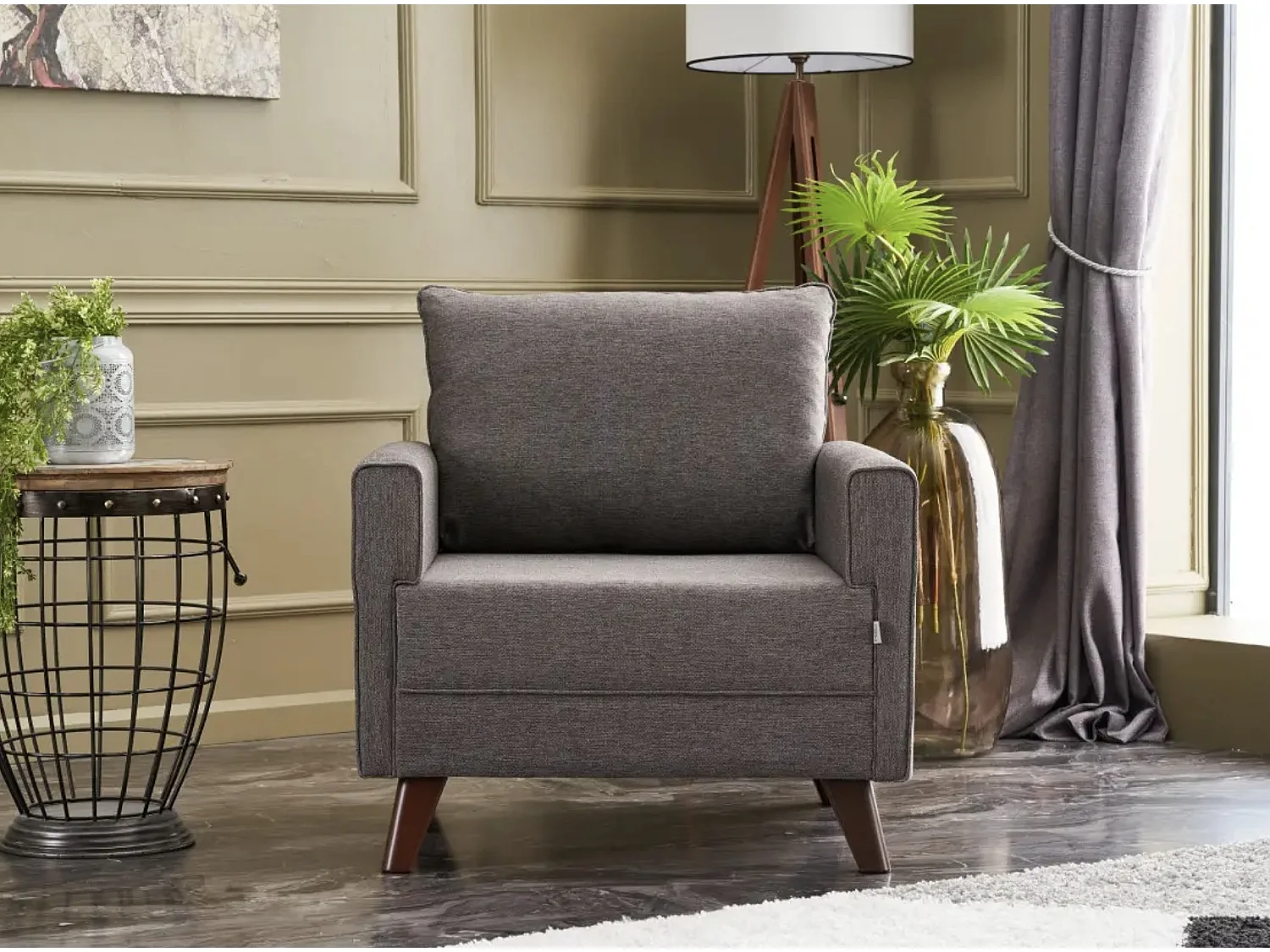 Fauteuil 1 place tissu marron Kandy 82cm