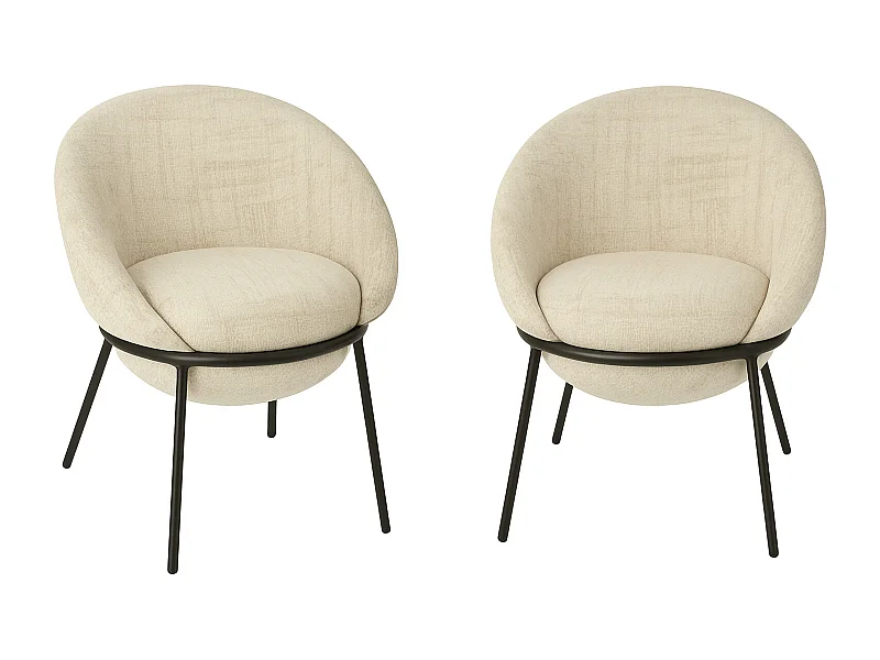 Lot de 2 fauteuils en tissu BOOBY – Structure en métal noir et design moderne-Beige