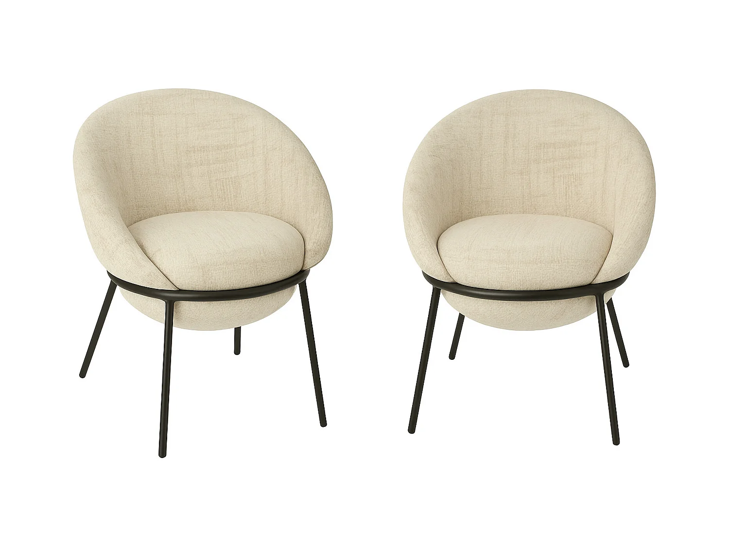 Lot de 2 fauteuils en tissu BOOBY – Structure en métal noir et design moderne-Beige