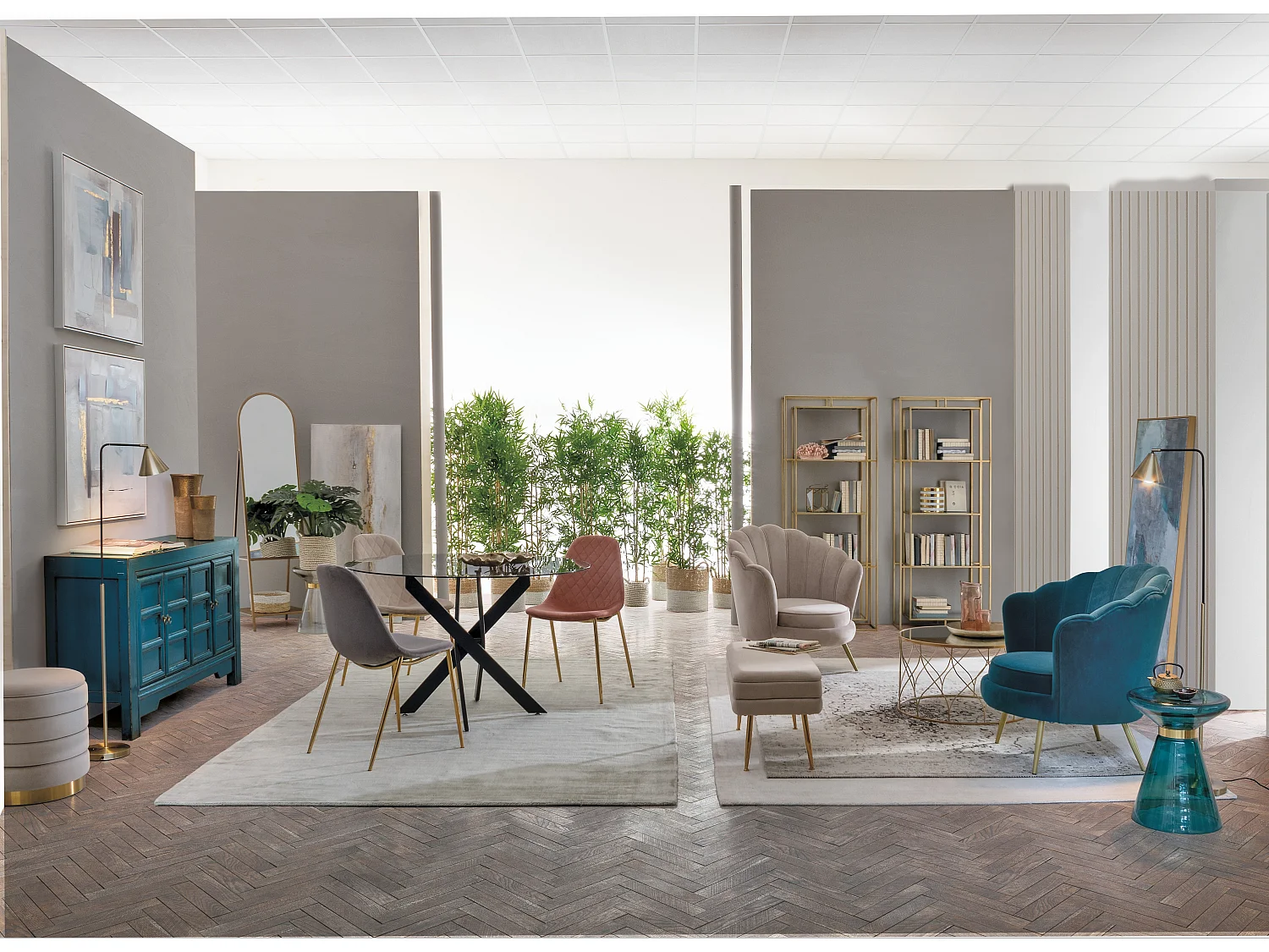 Fauteuil en velours et pieds métal doré Gala 80cm-Rose poudré