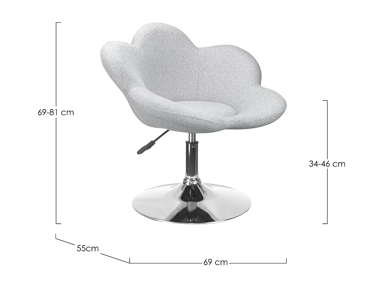 Lot de 2 fauteuils réglables design PETALE – Elégance florale et confort ajustable-Gris clair