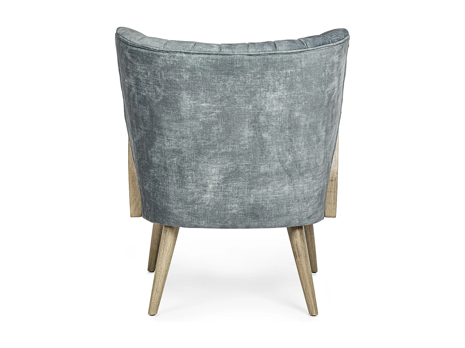 Fauteuil en bois naturel et rotin assise velours bleu Rucha 64cm