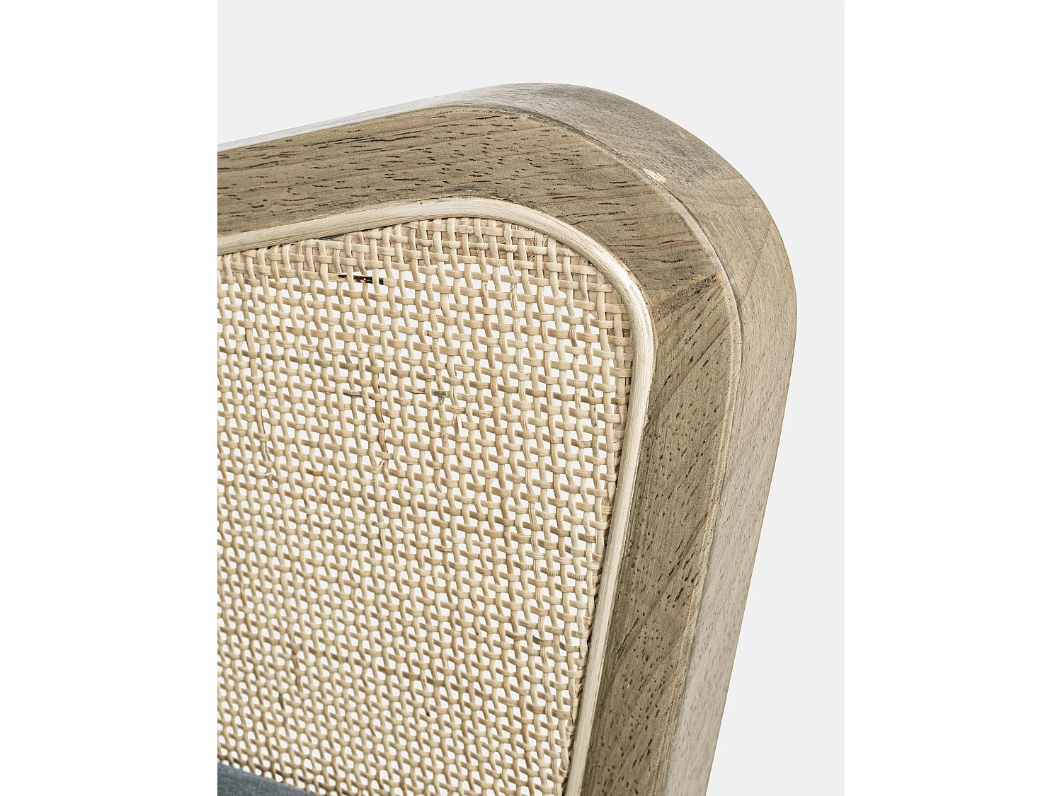 Fauteuil en bois naturel et rotin assise velours bleu Rucha 64cm