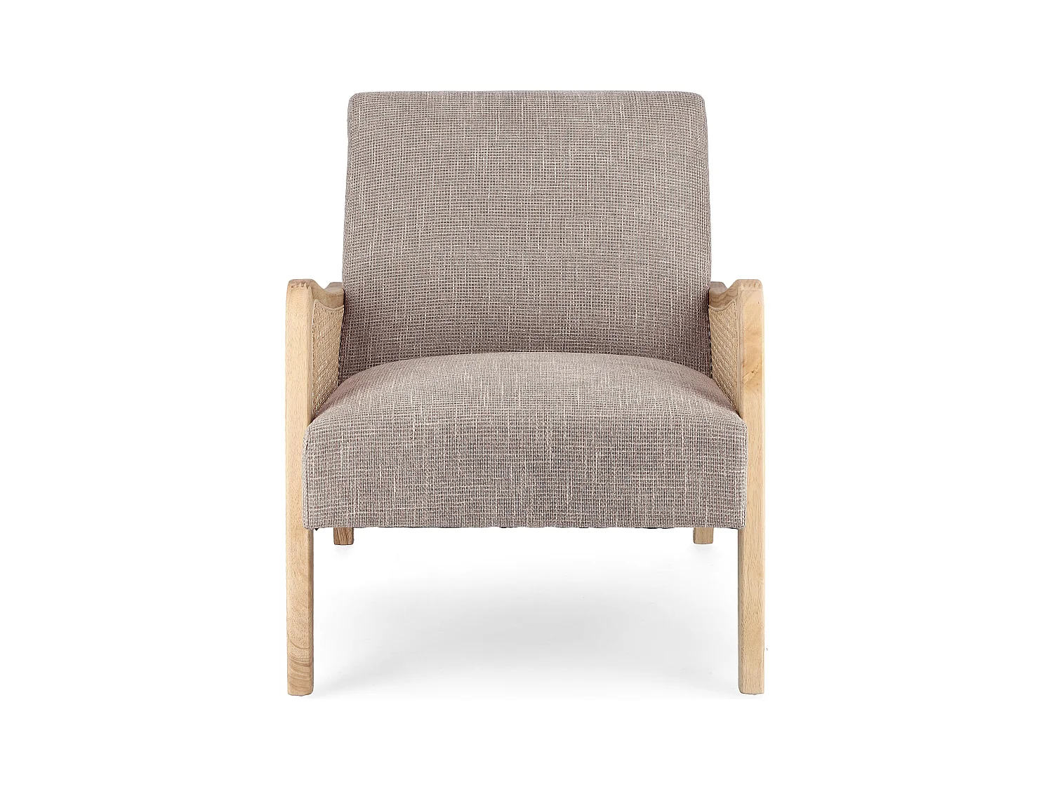 Fauteuil en bois de pin et rotin assise tissu gris Denvar 68cm